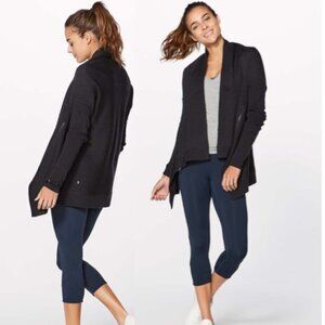 Lululemon Wrap It Up Sweater Cascade Merino Wool Snap Up Cardigan Black Large